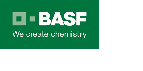 Logo der BASF, einer der Projektpartner von BeING Inside. Auf einem grünen Rechteck steht in der Mitte in weiß BASF. Davor sind zwei kleine Quadrate abgebildet. Darunter steht: We create chemistry.