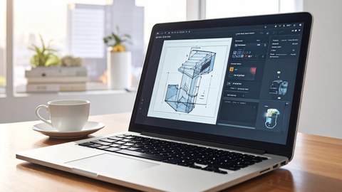 CAD-Applikation in Laptop, auf einem Schreibtisch