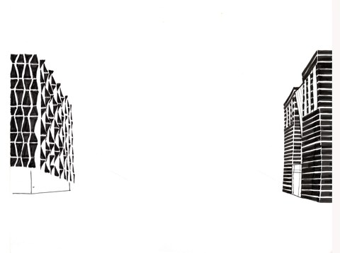 Paola Lange: Prager Straße, 63 x 150 cm, Faserstift auf Karton, Sommer 2006