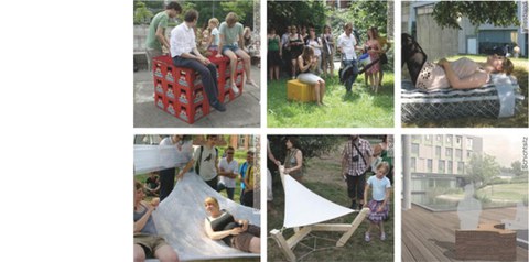 Collage von verschiedenen Projektumsetzungen mit Studierenden.