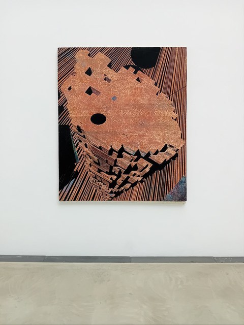 Abb.: Frank Lippold, Riff, 2016, Holzschnitt in Holztafel, Lackfarbe