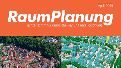 Cover mit Zeitschriftentitel Raumplanung, der Luftaufnahme der Stadt Landsberg und digitales Zwillingsmodell