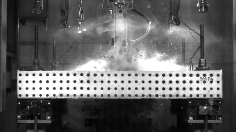High-speed recording of an impact test on a large-format concrete slab