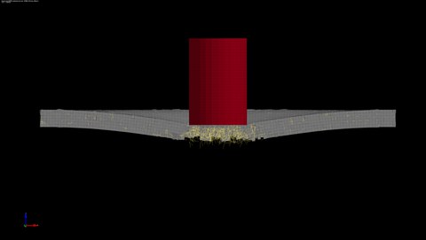 Failure pattern on the numerical model, here SFRC specimen with 3.0 % volume fraction of fiber dosage and velocity of  19.68 m/s 
