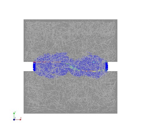 Simulation im Bereich der Kerbe mit Rissmuster für Kerbenmodell unter quasistatischer Zugbelastung 
