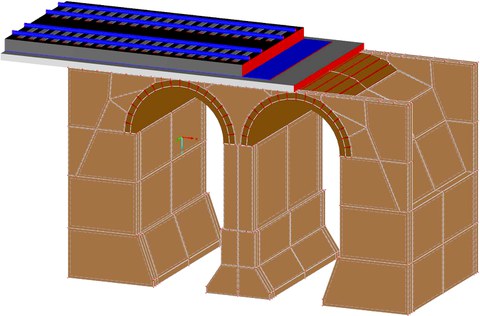 3D visualization of the basic superstructure of an arch bridge rehabilitated by means of a roadway trough