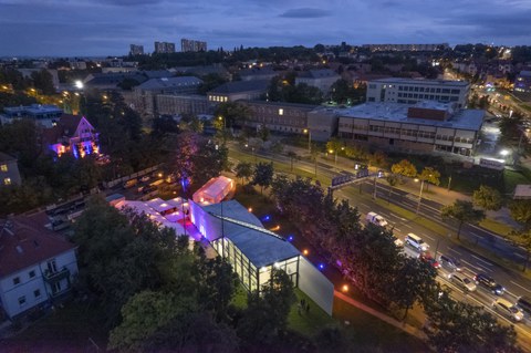 Foto zeigt IMporessionen vom Bau des Carbonbetonhauses CUBE in Dresden