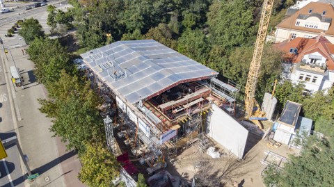 Foto zeigt IMporessionen vom Bau des Carbonbetonhauses CUBE in Dresden