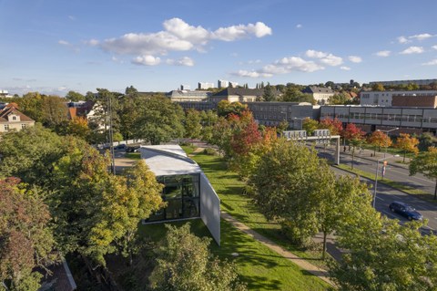 Foto zeigt IMporessionen vom Bau des Carbonbetonhauses CUBE in Dresden