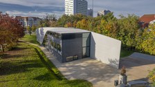 Foto zeigt IMporessionen vom Bau des Carbonbetonhauses CUBE in Dresden