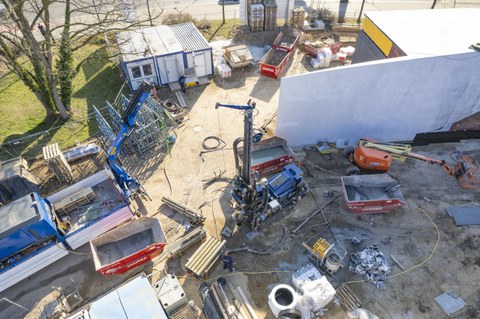 Foto zeigt IMporessionen vom Bau des Carbonbetonhauses CUBE in Dresden