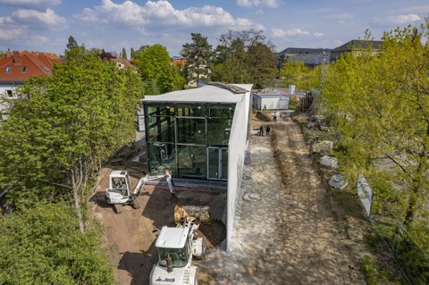 Foto zeigt IMporessionen vom Bau des Carbonbetonhauses CUBE in Dresden