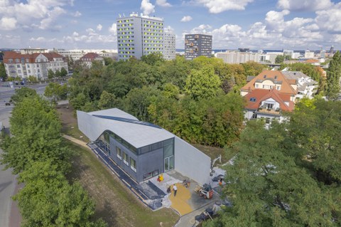 Foto zeigt IMporessionen vom Bau des Carbonbetonhauses CUBE in Dresden