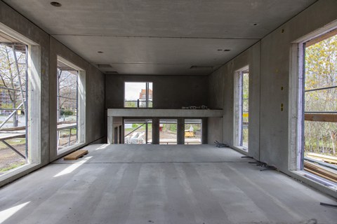 Foto zeigt IMporessionen vom Bau des Carbonbetonhauses CUBE in Dresden