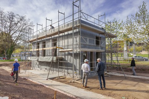 Foto zeigt IMporessionen vom Bau des Carbonbetonhauses CUBE in Dresden
