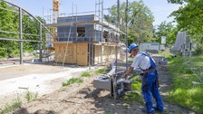 Foto zeigt IMporessionen vom Bau des Carbonbetonhauses CUBE in Dresden