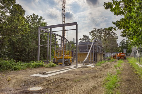 Foto zeigt IMporessionen vom Bau des Carbonbetonhauses CUBE in Dresden