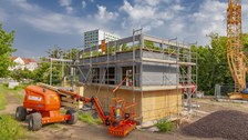 Foto zeigt IMporessionen vom Bau des Carbonbetonhauses CUBE in Dresden