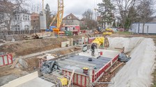 Foto zeigt IMporessionen vom Bau des Carbonbetonhauses CUBE in Dresden
