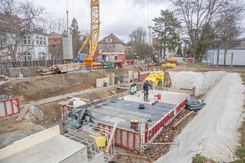 Foto zeigt IMporessionen vom Bau des Carbonbetonhauses CUBE in Dresden