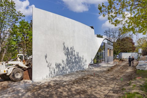 Foto zeigt IMporessionen vom Bau des Carbonbetonhauses CUBE in Dresden