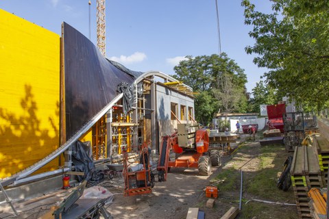 Foto zeigt IMporessionen vom Bau des Carbonbetonhauses CUBE in Dresden
