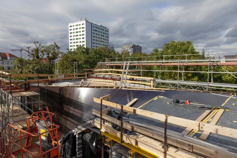 Foto zeigt IMporessionen vom Bau des Carbonbetonhauses CUBE in Dresden