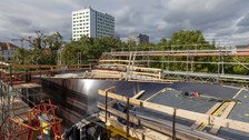 Foto zeigt IMporessionen vom Bau des Carbonbetonhauses CUBE in Dresden