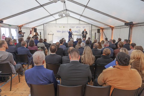 Foto zeigt IMporessionen vom Bau des Carbonbetonhauses CUBE in Dresden