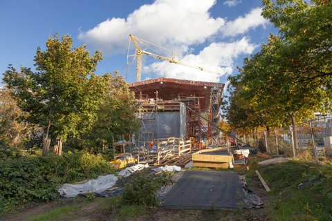 Foto zeigt IMporessionen vom Bau des Carbonbetonhauses CUBE in Dresden