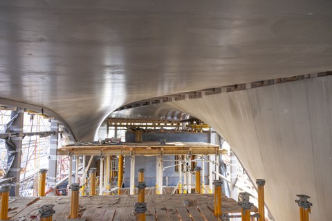 Foto zeigt IMporessionen vom Bau des Carbonbetonhauses CUBE in Dresden