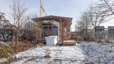 Foto zeigt IMporessionen vom Bau des Carbonbetonhauses CUBE in Dresden