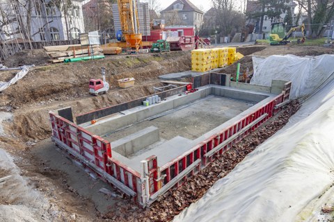 Foto zeigt IMporessionen vom Bau des Carbonbetonhauses CUBE in Dresden