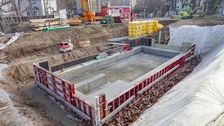 Foto zeigt IMporessionen vom Bau des Carbonbetonhauses CUBE in Dresden
