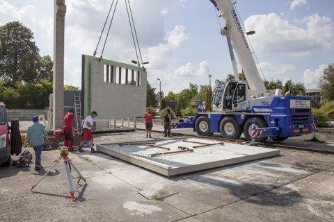 Foto zeigt IMporessionen vom Bau des Carbonbetonhauses CUBE in Dresden