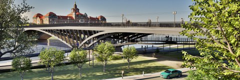 Eine 3D-Visualisierung des Gewinnenentwurfes "Plan C" zur Gestaltung einer „ressourceneffizienten Elbquerung am Beispiel der Carolabrücke