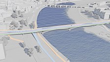 Eine 3D-Visualisierung des Gewinnenentwurfes "Plan C" zur Gestaltung einer „ressourceneffizienten Elbquerung am Beispiel der Carolabrücke