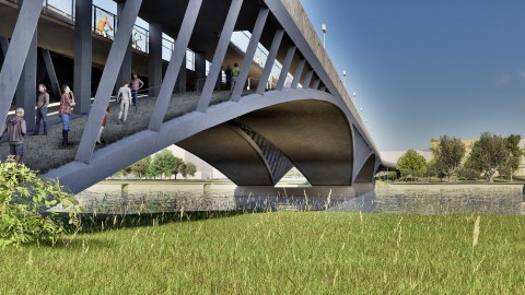 Eine 3D-Visualisierung des Gewinnenentwurfes "Plan C" zur Gestaltung einer „ressourceneffizienten Elbquerung am Beispiel der Carolabrücke