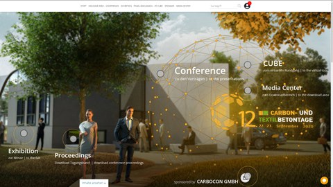 Bild zeigt einen Screenshot der digitalen Webpräsentation zur 2020er Konferenz der Carbon- und Textilbetontage