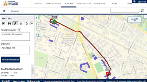 Screenshot Campus Navigator Routing