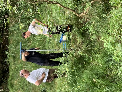 The groundwater monitoring wells are drilled using a hand drill