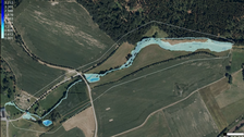 Numerische Simulation einer Hochwasserwelle am Wiesengrundbach aus der Vogelperspektive