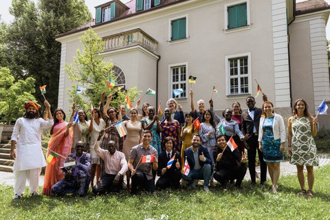 Group photo with flags