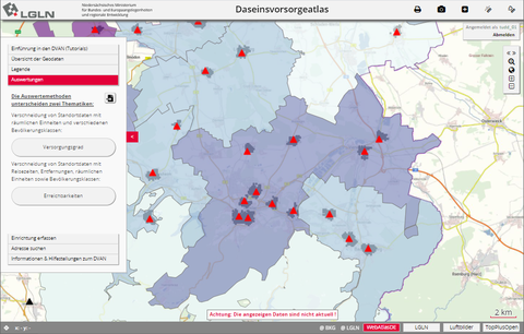 Screenshot Daseinsvorsorgeatlas Niedersachsen