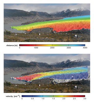 Geschwindigkeitsfelder am Glaciar Grey