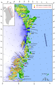 Übersichtskarte GPS-Stationen Nordost-Grönland