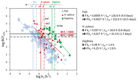 Bioccumulation rate constants vs BCF