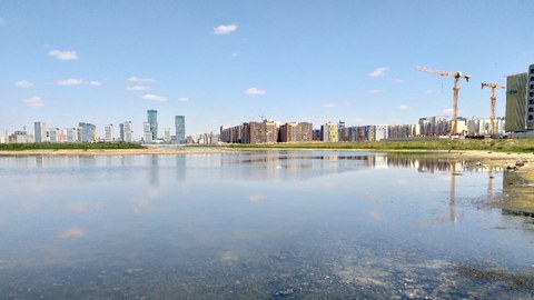The surface area of Small Taldykol lakes is shrinking due to continuous land reclamation for urban development