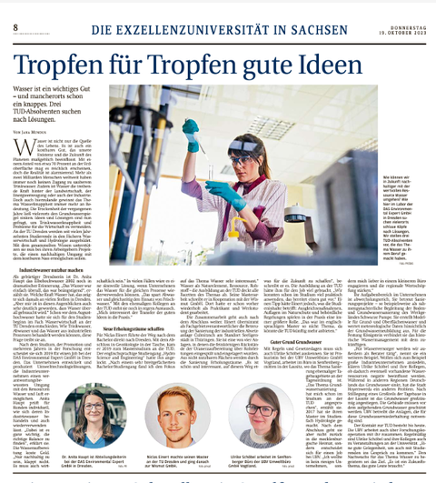 Vorstellung von 3 Absolvent:innen der FR Hydro in der SZ Beilage