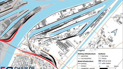 Overview of rail infrastructure in the station and port of Kehl